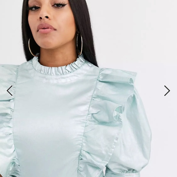 ASOS DESIGN Curve denim metallic dress with high neck and frill detail - Picture 3 of 12